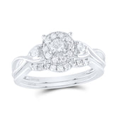 10k White Gold Round Diamond Cluster Womens Bridal Wedding Engagement Ring Band Set 1/3 Cttw